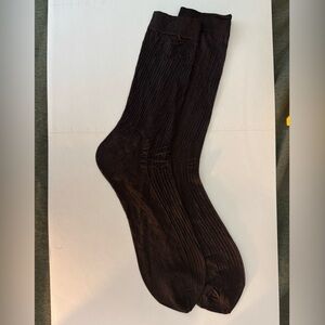 Classic Men's Brown Sheer Ribbed Dress Socks